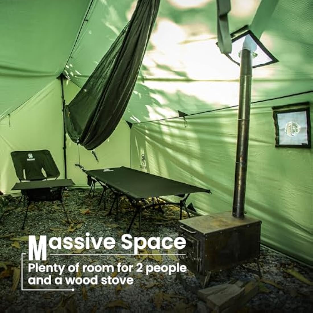 OneTigris TEGIMEN Hammock Hot Tent with Stove Jack, Spacious Versatile Wall Tent with Snow Skirt, 3000mm Waterproof with Zippered Tent Bag (Ranger Green)