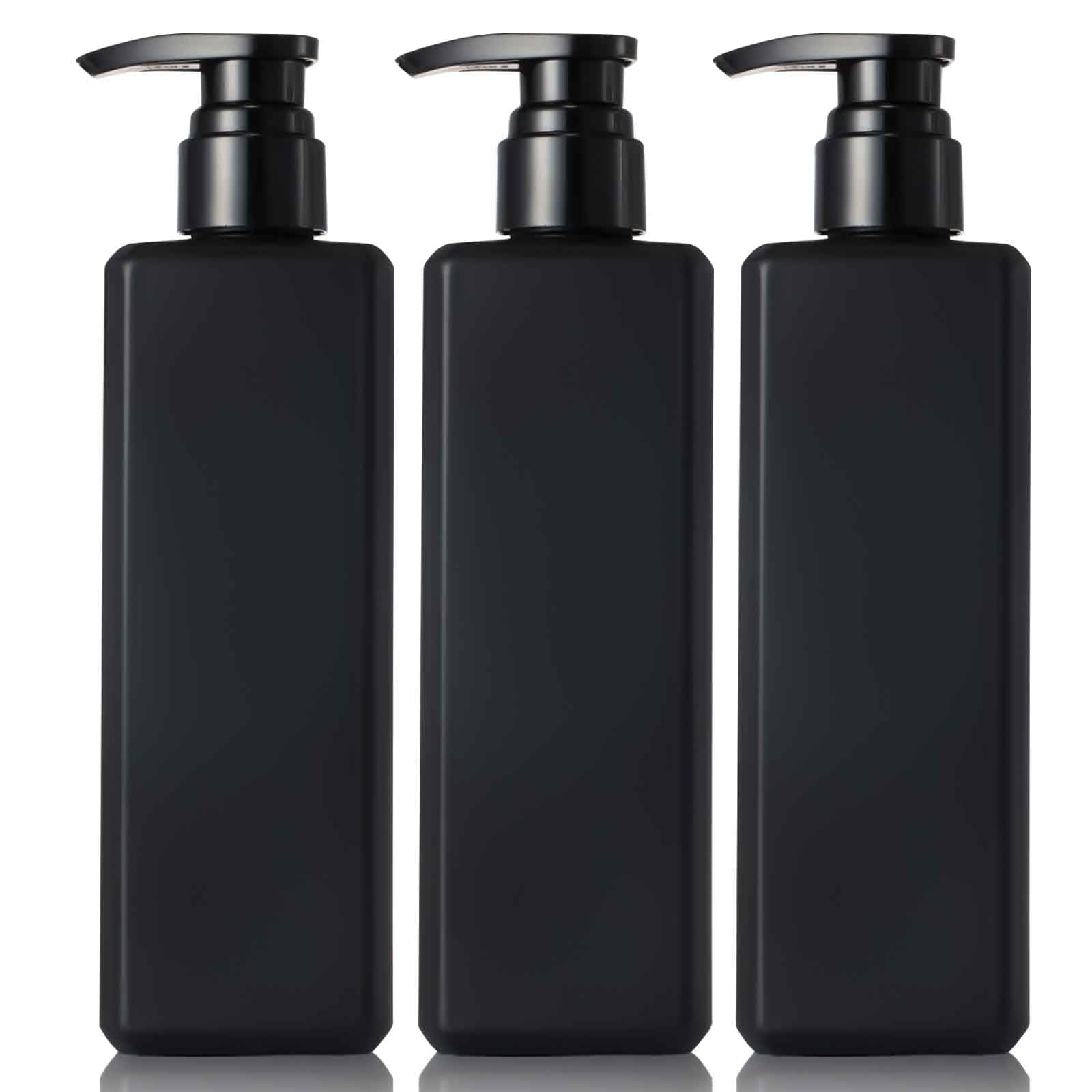 MUNSKT 3 Pack Shampoo and Conditioner Dispenser, 500ml Refillable Soap Lotion Bottles with Pump for Kitchen Bathroom Shower, Square Matte Black
