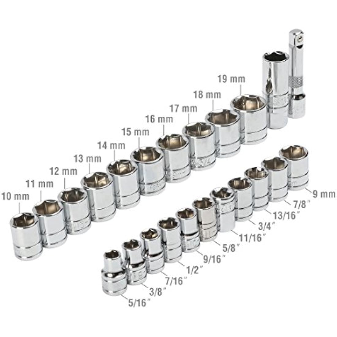 WORKPRO 24PC Socket Set 3/8" Ratchet Drive Sockets Wrench, 11pc Metric & 10pc SAE Sockets, Extension Bar Spark Plug Rachet Set Spanners with Blow Molded Case