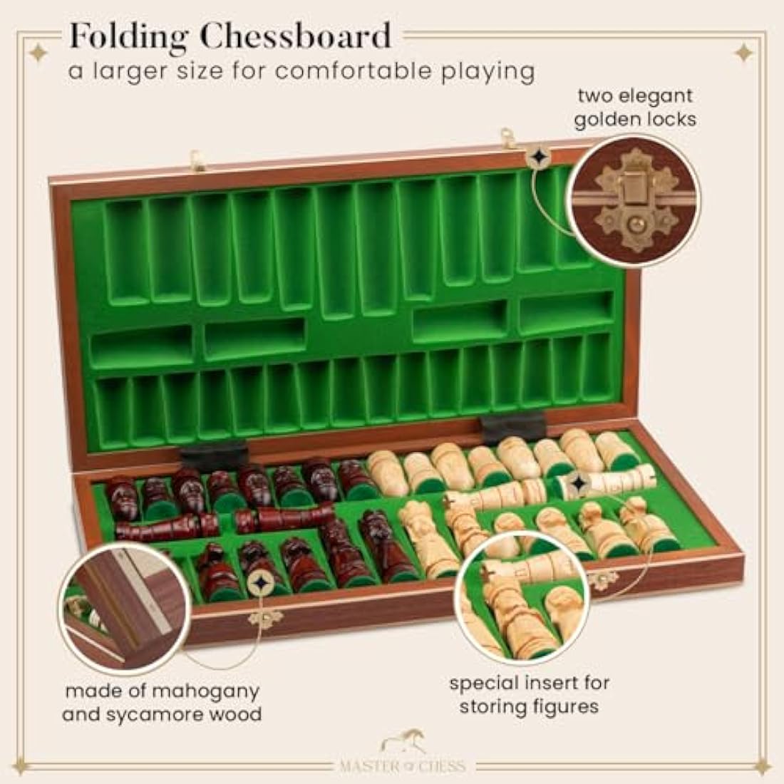 Master of Chess Wooden Chess Set with Pieces "CASTLE DELUXE XL" 56 cm / 22 in - Handmade Inlaid Large Foldable Chess Board Game for Adults and Kids