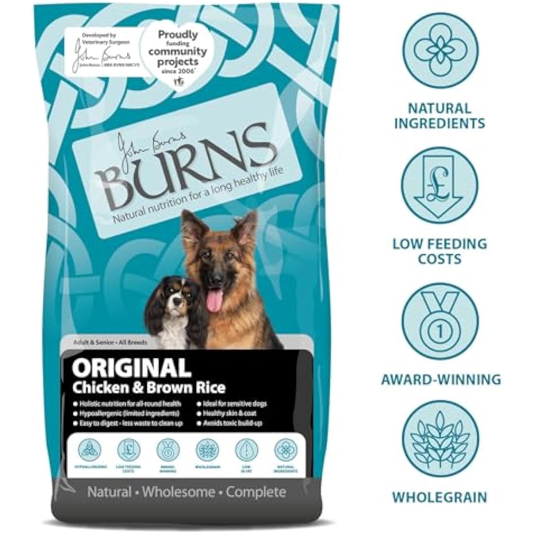 Burns Pet Nutrition Hypoallergenic Complete Dry Dog Food Adult and Senior Dog Original Chicken and Brown Rice 6 kg