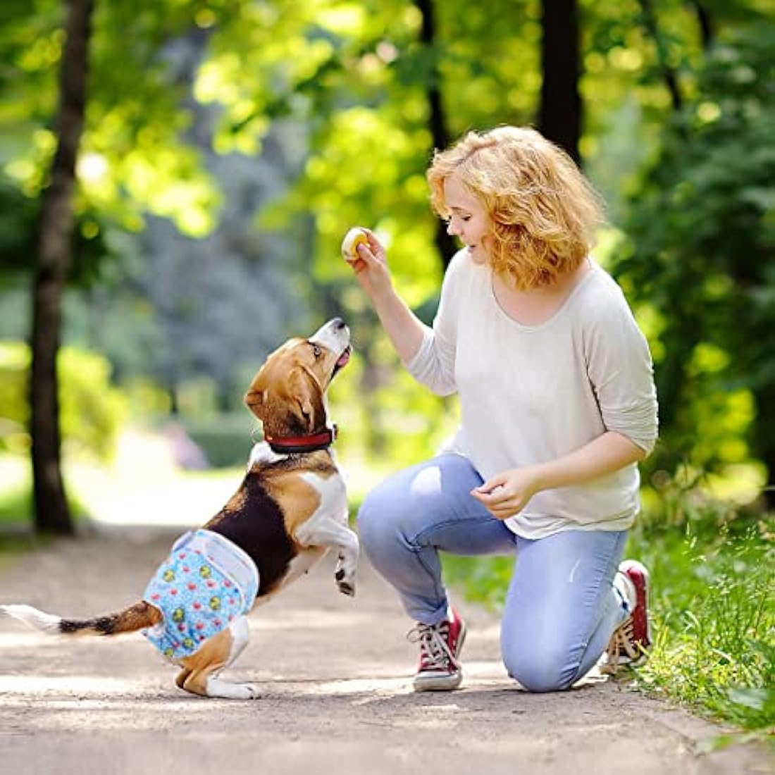 Medo 3 Packs Reusable Dog Nappies, Super Absorbent Washable Dog Diapers Puppy Sanitary Wraps Panties for Female Pet Incontinence and Long Travels 60-70 cm/23.5-27.6 inch (XL), pink+blue+yellow