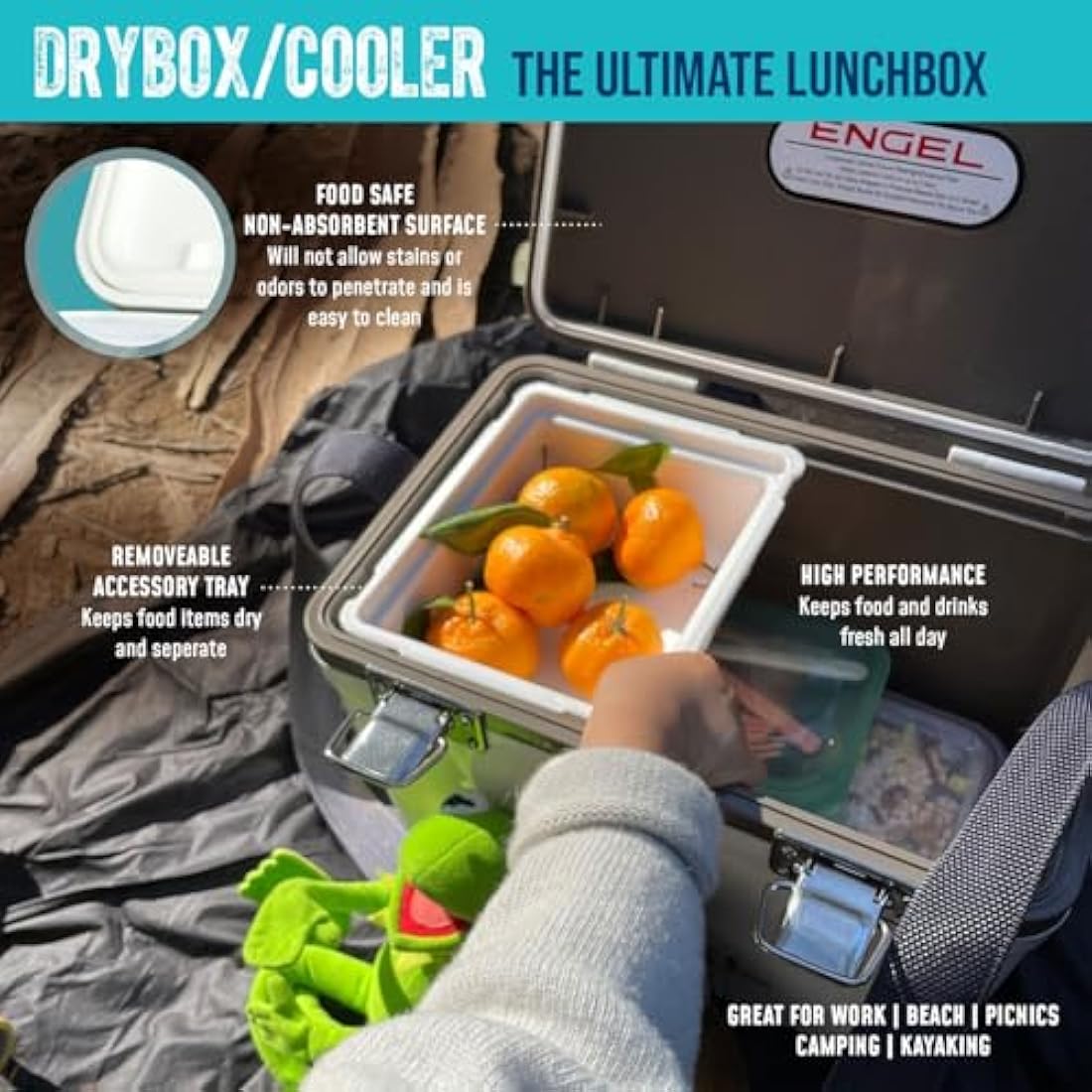 ENGEL Cooler Box 28.4 L - Leak-Proof, Air Tight, Drybox Cooler for Camping, Fishing, Hiking,Picnic - Mini Ice Boxes Large Enough for 30 Cans, 48.3 x 31.7 x 36.8 CM Small Cool Box for Drinks and Food