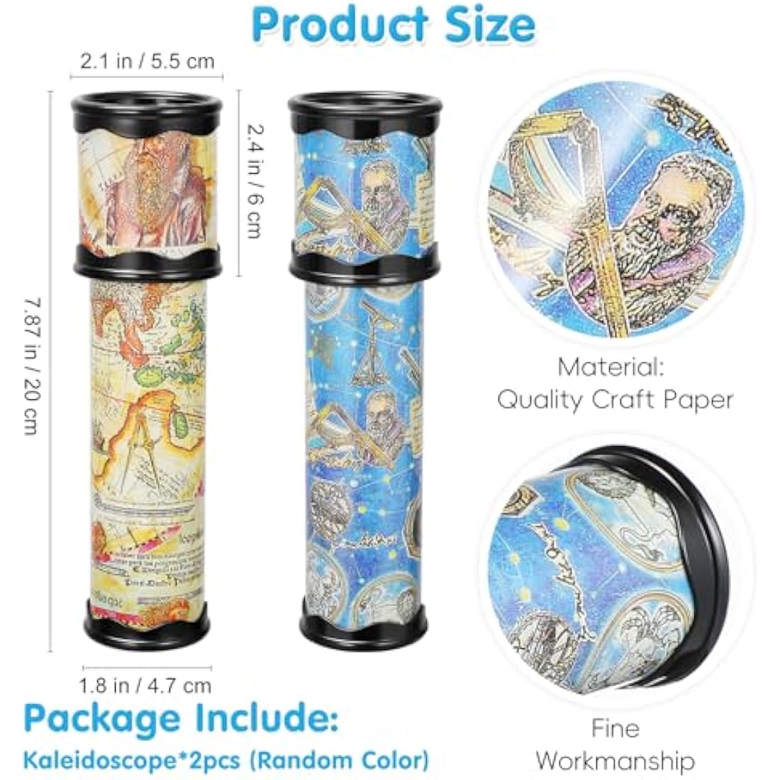 20cm Kaleidoscope for Kids, 2 Pack Retro Kaleidoscope Toy Party Bag Fillers for Kids, Christmas, New Year and Birthday Party, School Classroom Prizes Random Color)