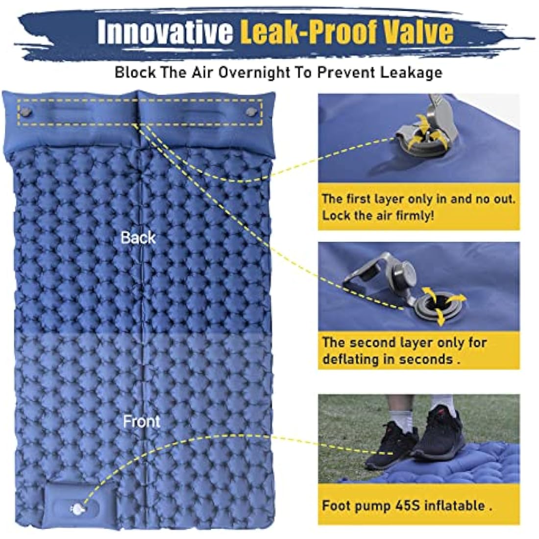 Elegear Camping Mattress Double,Self Inflating Camping Sleeping Mat Double Foot Pump with Pillow Lightweight Sleeping Mat Portable,Outdoor Camping Pad for Hiking Travel Backpacking Beach