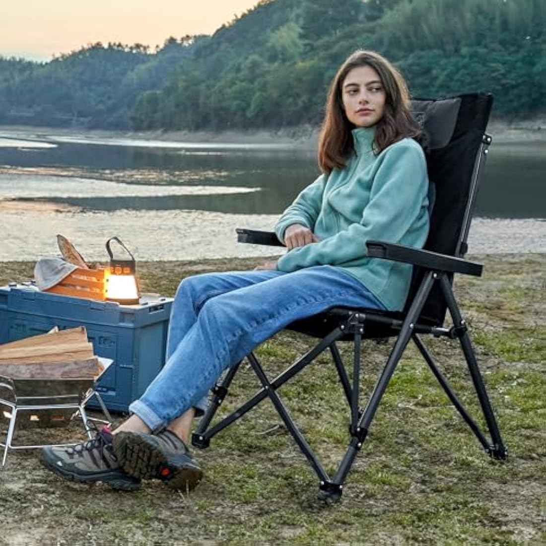 TIMBER RIDGE Folding Camping Chairs for Adults 260kg Capacity, Oversized Foldable Padded Heavy Duty Garden Chair with Adjustable Backrest, Portable Beach outdoor Picnic Dining Recliner