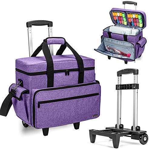 Teamoy Sewing Machine Trolley Bag, Detachable Trolley Case on Wheels with Bottom Wood Pad, Compatible with Singer, Brother and Most Standard Machines and Accessories