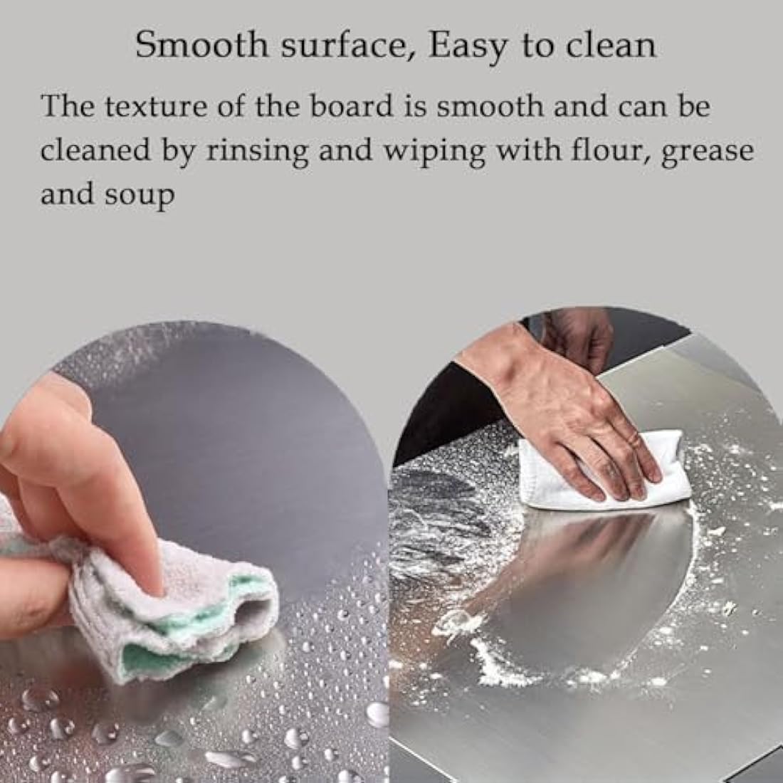 uyoyous Stainless Steel Cutting Board 80 x 50cm Large Chopping Board Pastry Board Worktop with Rolling Pin, Kitchen Cutting Mat for Kneading Pastry Meat Vegetables Bread