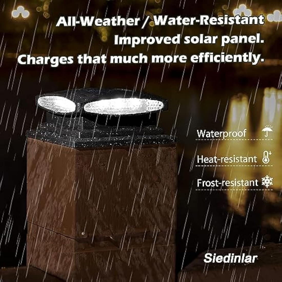 Siedinlar Solar Post Cap Lights Outdoor, 2 Modes 24 LED Solar Powered Fence Deck Light for 4x4 5x5 6x6 Posts Garden Patio Decoration Warm White & Cool White, Black (4 Pack)