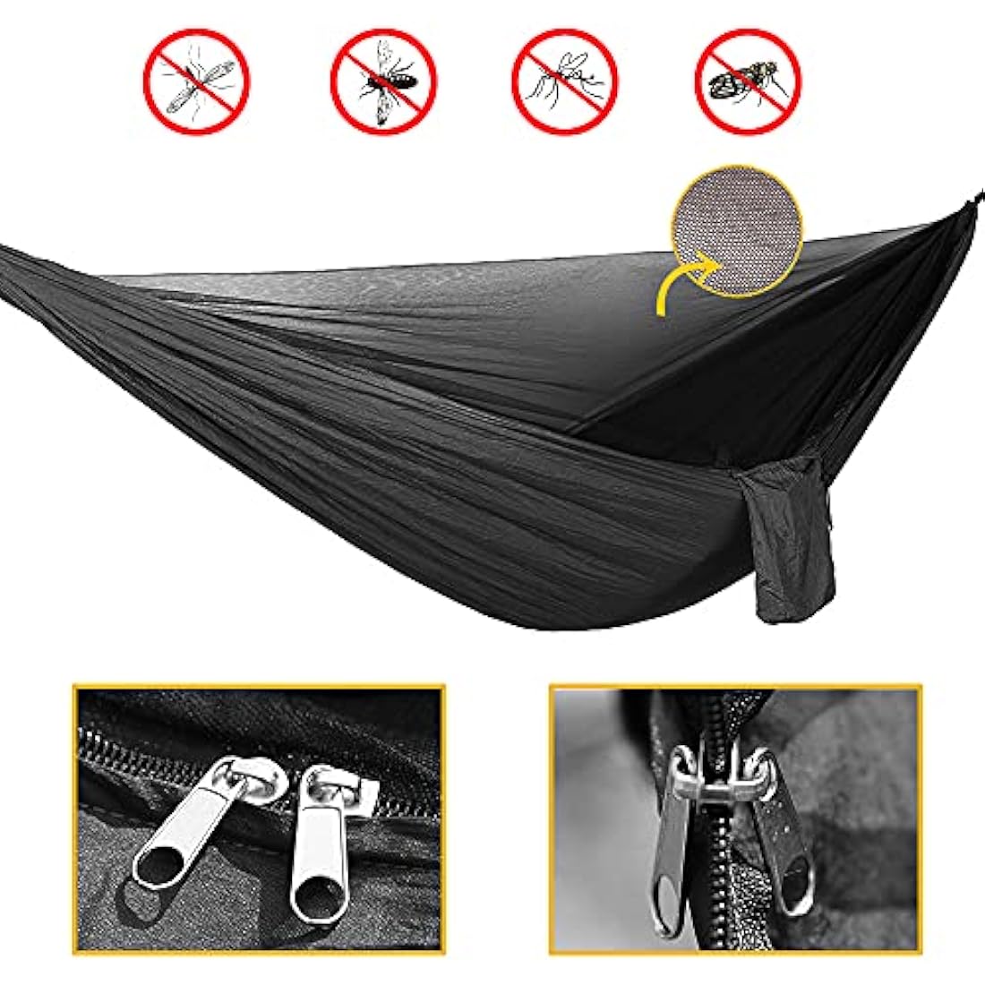 Camping Hammock Set, Single Double Hammock, Mosquito Net, Insect Net, Rainfly, High Strength Parachute Cloth Hammock. Suitable for outdoor, hiking, camping, travel