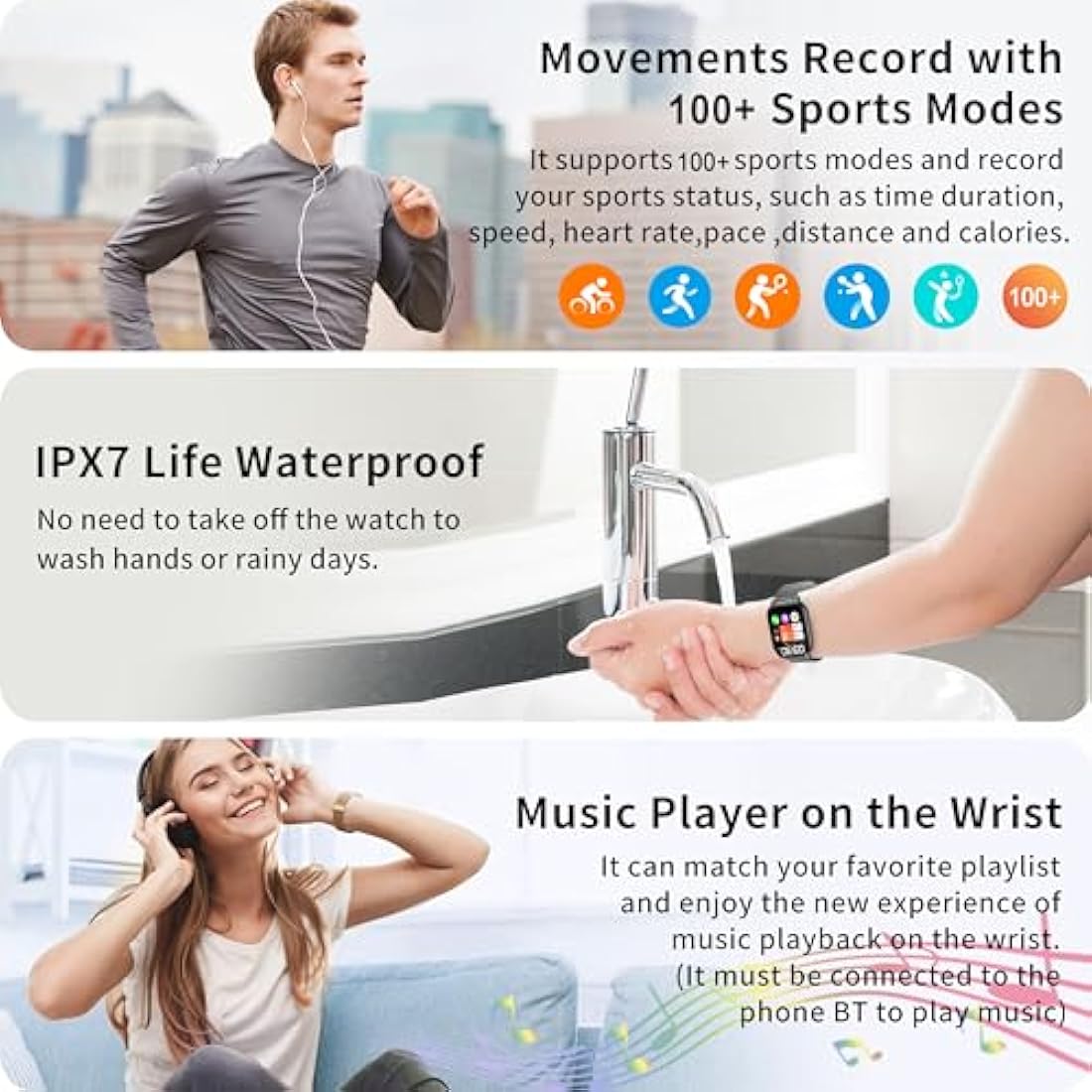 Popglory Smart Watch for Women Men Answer/Make Calls, 1.85" Smartwatch 44mm 2 Straps & Split Screen, 100+ Sports Fitness Watch with Blood Pressure/Oxygen/Heart Rate Monitor for iOS and Android