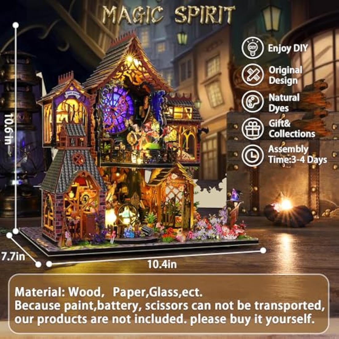 Mostop DIY Miniature Dollhouse Kit, Wooden Dollhouse Kit Miniature House Kit with LED Light,Creative Room Idea for Kids/Adults Magic House DIY Kits (Magic Spirit)