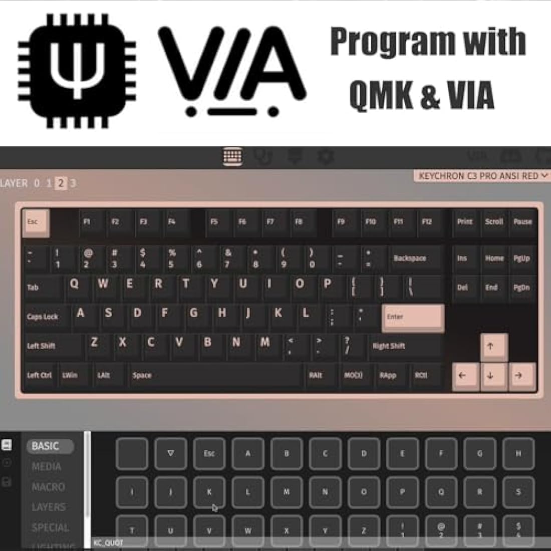 Keychron C3 Pro Custom Gaming Keyboard ISO UK Layout, QMK/VIA Programmable 87 Keys Compact TKL Wired Mechanical Keyboard, Red LED Backlits Gasket Mount with Red Switches for Mac/Windows/Linux