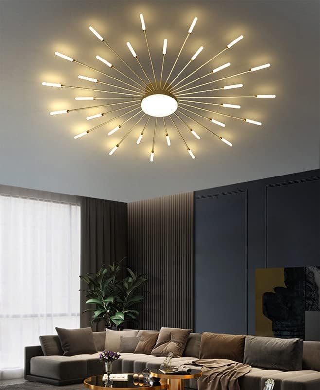 Modern LED Ceiling Light,30+1 Heads Semi Flush Mount Gold Chandeliers Ceiling Lighting for Bedroom Living Room Kitchen Dining Room Restaurant