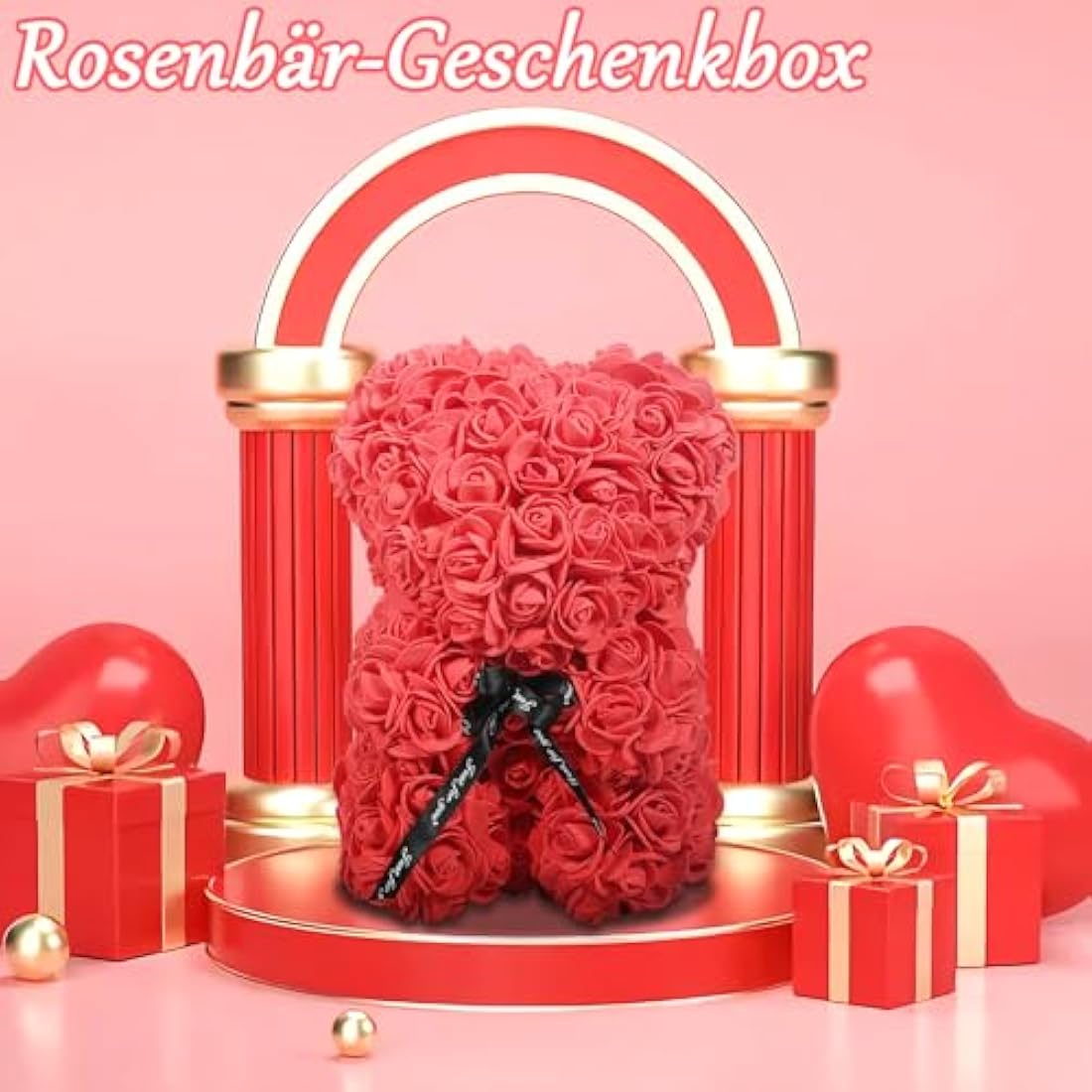 AZXU Pink Bear - Pink Teddy Bear on Each Bear - Perfect for Birthday or Mother - 10" Clear Gift Box Included