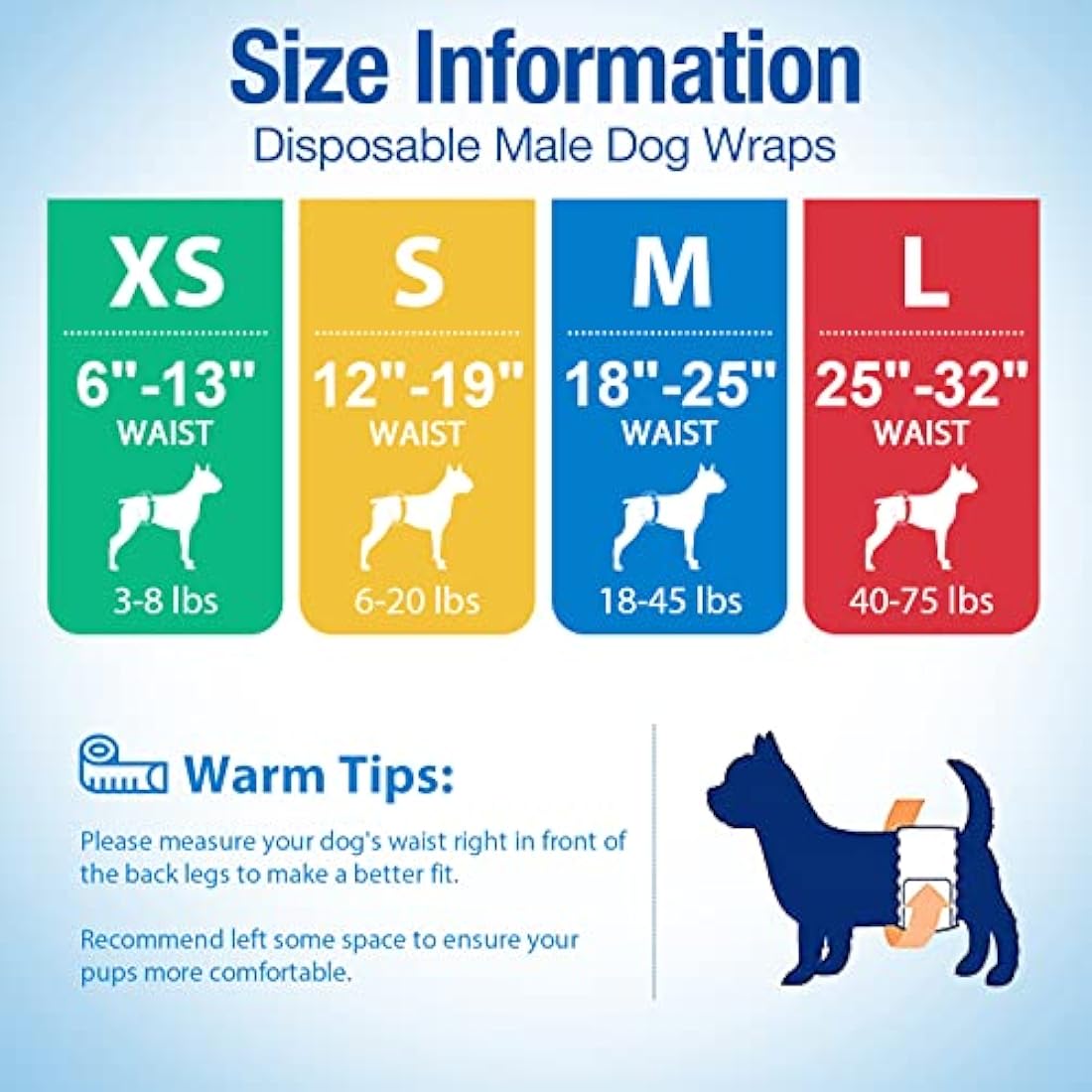 Pet Soft Disposable Male Dog Wraps 20 Counts - Dog Nappies Male, Super Absorbent Puppy Dog Diapers Incontinence Nappy Wraps with Wetness Indicator (XS-20 Count)