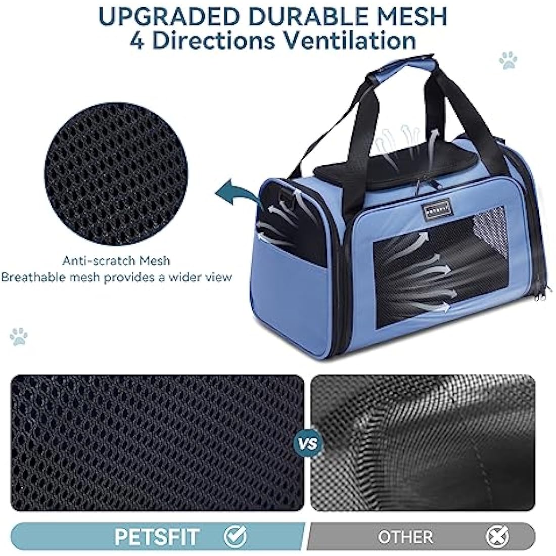 Petsfit Cat Carrier Large Up to 12KG, Cat Carrier for 2 Cats with Extendable Fleece Mat,Small Dog Travel Bag Carrier with Safety Leash for Puppy for Car Use, Blue，50 * 33 * 33CM