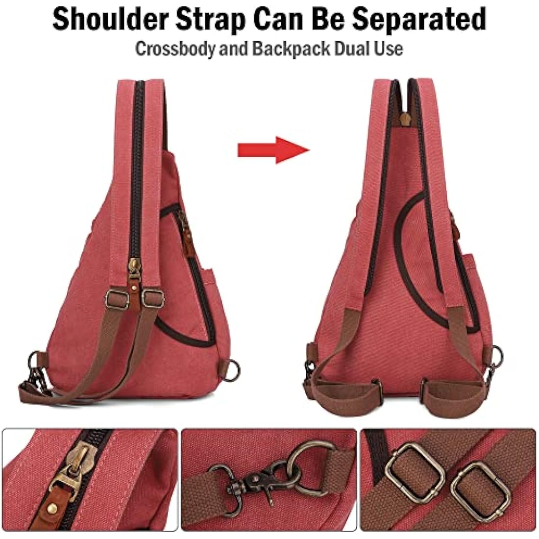 VARLIVOO Men's Sling Bag Chest Bag Women Shoulder Bags Crossbody Bag Travel Hiking Mountaineering Camping Cycling School Canvas Daypack Sling Backpack Rose Red