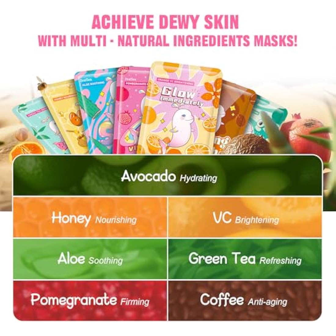 ZealSea Sheet Mask Face Mask Skin Care (Pack of 28) Beauty Facial Mask Kids Spa Face Mask Birthday Party Gifts Women, kids Girls Skincare - Hydrate, Brighten, Moisturize,Soothe for All Skin Types