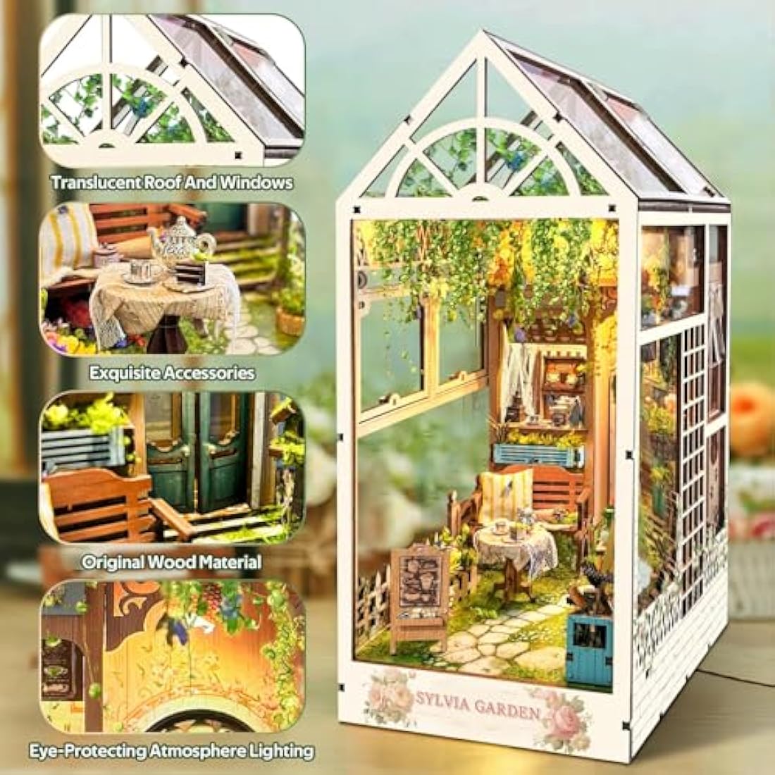CRIOLPO Book Nook Kit with LED Lights, DIY Miniature House Kit Dolls House Kit, 3D Wooden Puzzle Bookend Booknook Book Shelf Decoration Gift for Teens Adults