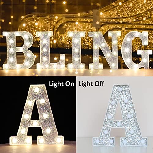 LED Marquee Letter Lights, Light Up Silver Letters for Bedroom Glitter Gifts for Teenage Girls Alphabet Letter Sign Battery Powered Night Light Birthday Party Wedding Home Decoration, Silver Letter O