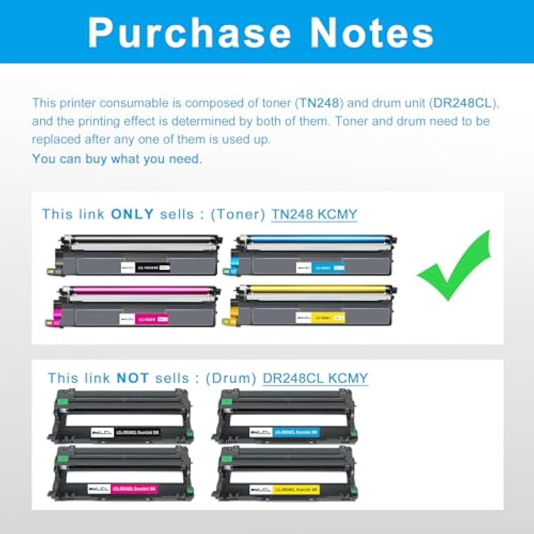 LCL Compatible Toner Cartridge TN248 TN-248 TN-248BK TN-248C TN-248M TN-248Y (4PK KCMY) Replacement for Brother DCP-L3520CDW DCP-L3520CDWE HL-L8230CDW MFC-L3740CDW HL-L3220CW MFC-L8390CDW DCP-L3555CDW