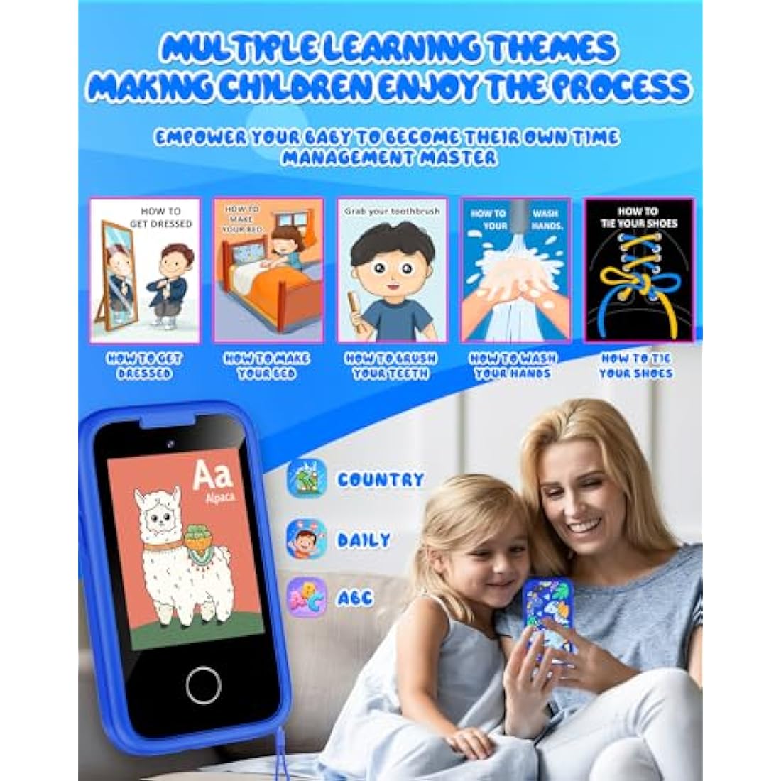 KAKTIN Kids Phone for Boys,Christmas Birthday Dinosaur Gifts for 3 4 5 6 7 8 years old Children,Touchscreen Learning Toys for girls age 3-11 with Dual Camera 8G SD Card (Dinosaur Blue)