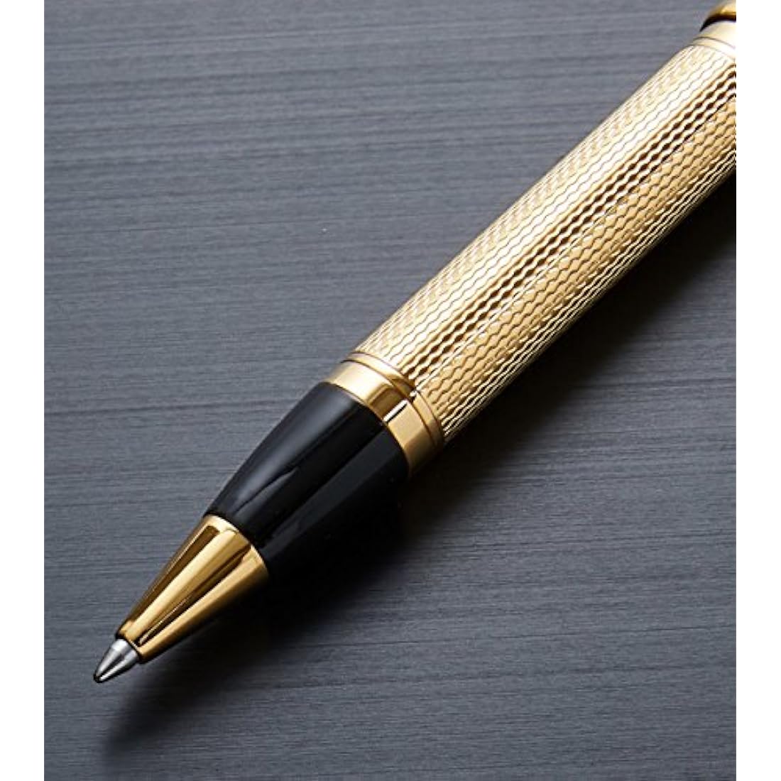 Xezo Tribune Twist Action Ballpoint Pen, 18 Karat Gold Plated Solid Brass. Hand Guilloche. Limited Edition, Serialized.