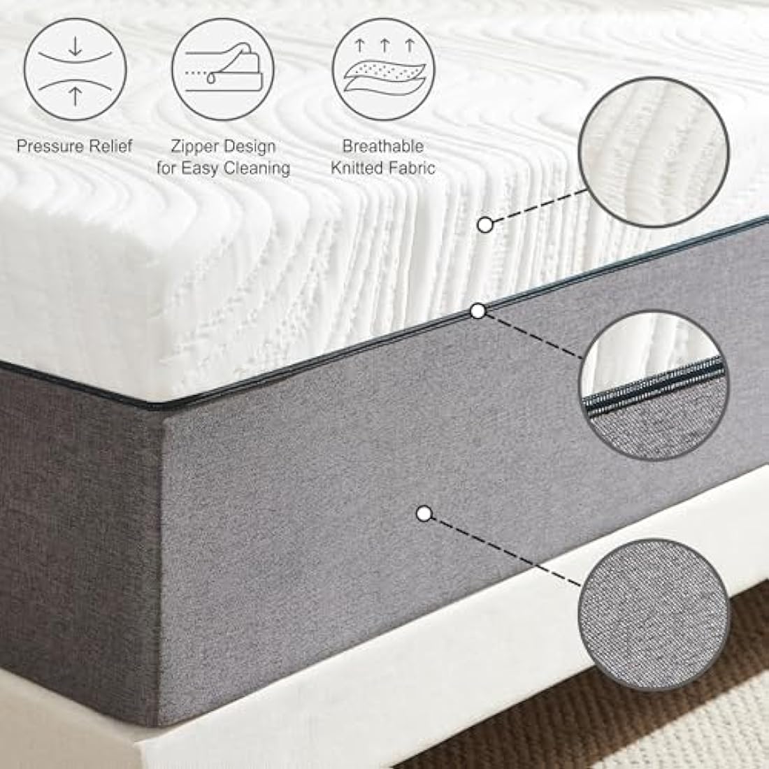 Twirest Mattresses, 22cm Double Mattresses with Memory Foam and Anti-mite, Breathable, Removable Carved Cover, Mattress in a Box, Edges Support for Sleep Supportive(135x190x22cm)
