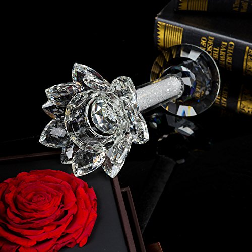 London Boutique Tea light Dinner Candle Holder Set 2 Crystal Lotus Flower Top Decorative Gift Present with swarovski crystal elements Gift Box
