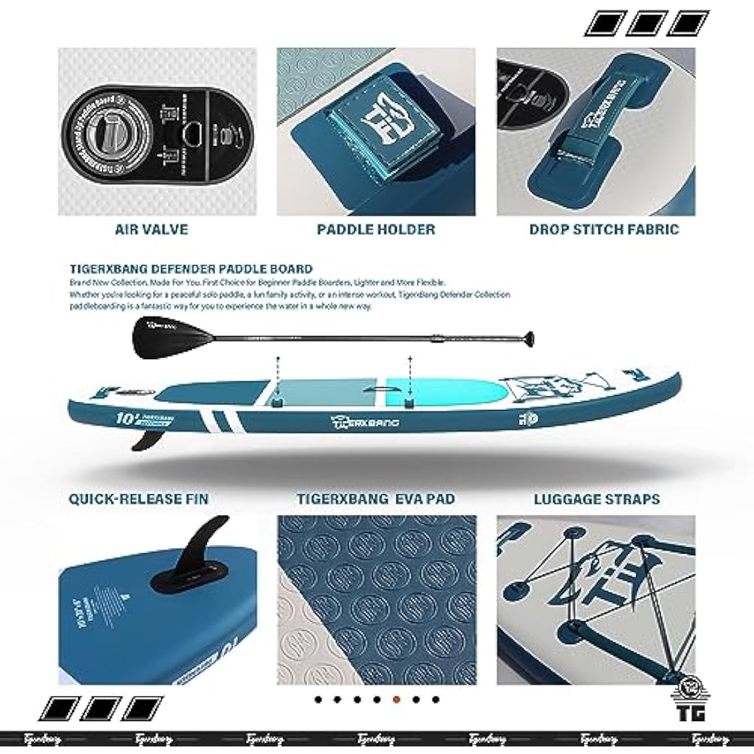 TIGERXBANG Stand Up Paddle Boards 10'6" x 32" x 6"丨10' x 31" x 6" with Premium SUP Board Accessories, Inflatable Paddle Boards for Adults/Kids Stand Up PaddleBoarding