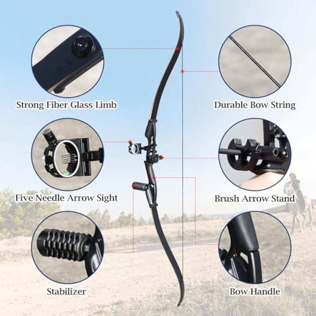 D&Q Takedown Recurve Bow and Arrow Set Adult Kit Archery Hunting Shooting Target Practice Competition Survival Longbow Package 30 35 40 45 lbs Right Handed with Bow Case Stringer Arrow Quiver