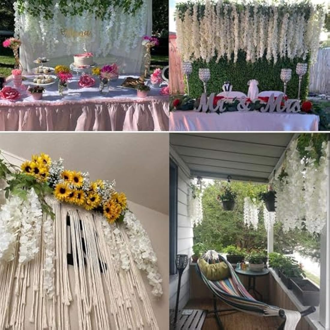 SMALUCK Artificial Wisteria Flowers Vine Fake Wisteria Garland Hanging Flowers for Wedding Garden Home Party Decorations, White