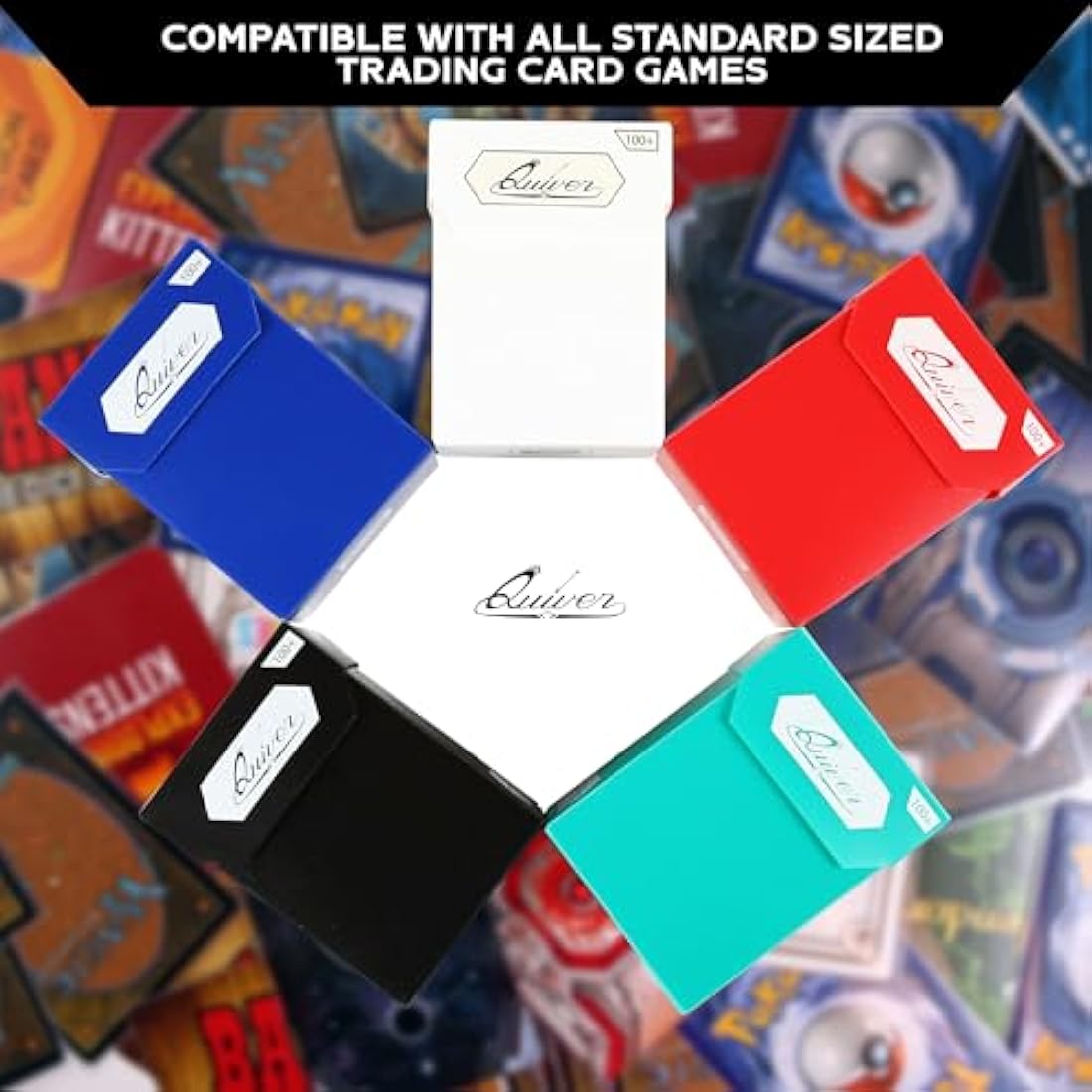 Quiver Time 80+ Standard Trading Card Deck Blocks Fits MTG Deck & Other TCG Cards - Set of 5 Commander Deck Box with 2 Dividers/Card Deck Box (White, Black, Blue, Red & Green)