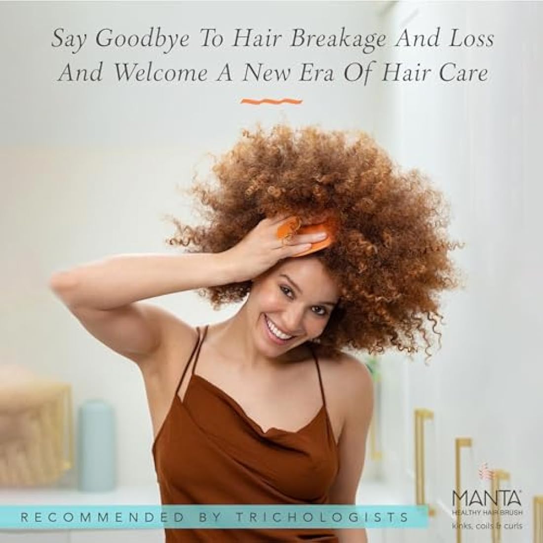 Manta Curls Anti-Breakage Hairbrush – Curl Detangling Brush for Curly & Afro Hair, Gentle Wet & Dry Hairbrush for Women, Orange