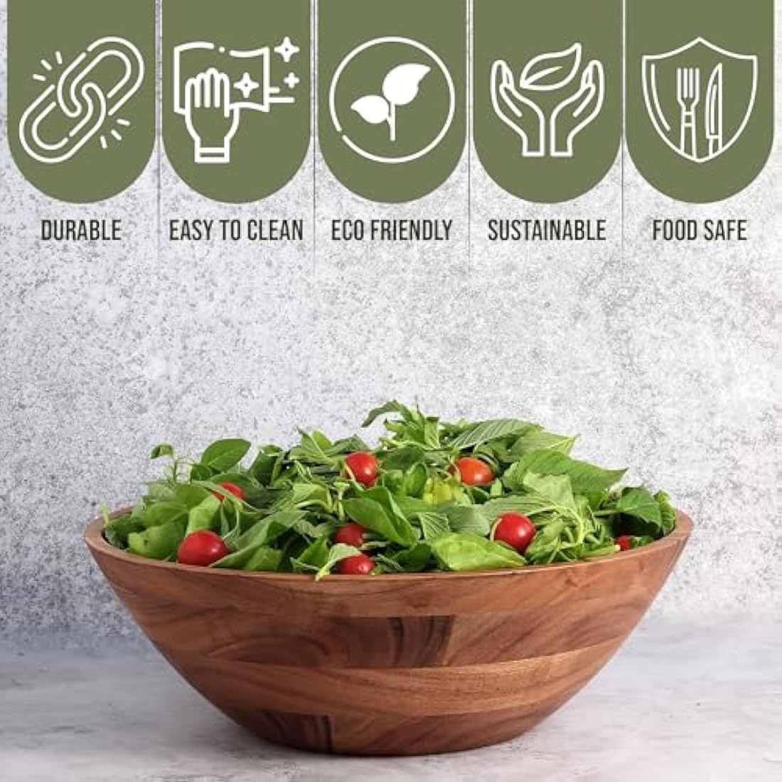 Luxe Designs Wooden Salad Bowl Set – Large Salad Bowl for Food, Fruits, or Salads – Durable Handmade Bowl with Spoon, Fork – Natural Wooden Bowls Decorative – Ideal Serving Bowl for Dining