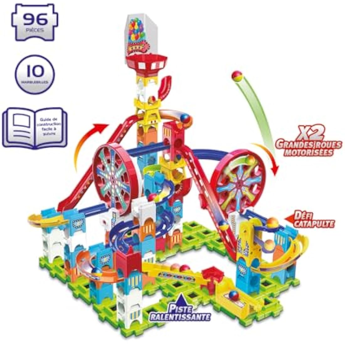 VTech Marble Rush Adventure Park Challenge, Construction Toys for Kids with 10 Marbles and 96 Building Pieces, Electronic Marble Run, Colour-Coded Building Toy, 4 Years +