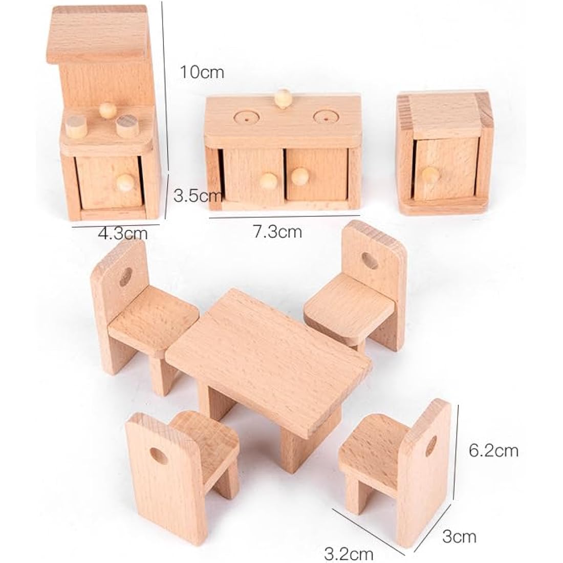 DecoBay Wooden Dolls House Furniture 4 Sets Bedroom, Kitchen, Bathroom and Living Room with 6 Family Dolls
