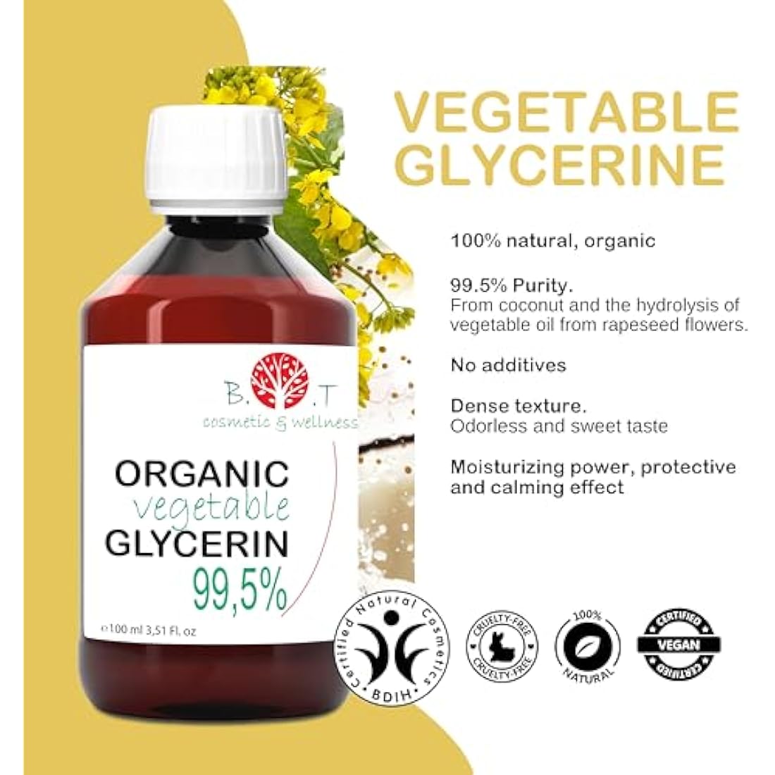 Pure Liquid Vegetable Glycerine Certified Organic BIO Glycerol Coconut Derived 100% Natural Moisturiser Skin Hair 5 kg / 11 lb Premium EP/BP/USP Pharmaceutical Grade Vegan No GMO