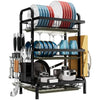 Dish Drainers Rack with Drip Tray, 3 Tier Large Dish Drying Rack with Draining Board and Cutlery /Chopping Board Holder over Sink, Dish Dryer Rack For Plate/Utensil on Kitchen Countertop (3-tier)