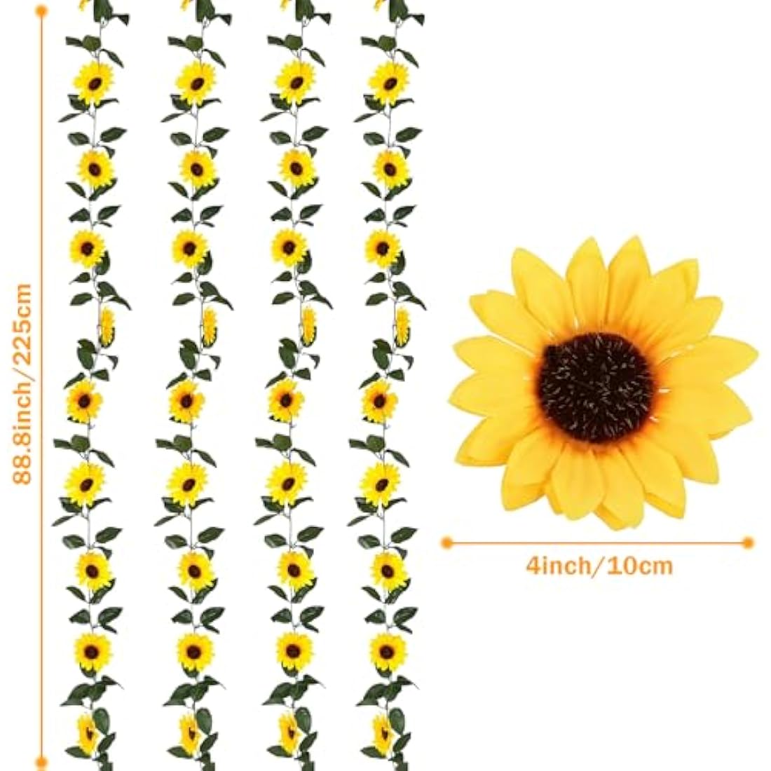 Beferr 4 Pcs Artificial Sunflower Garland Fake Silk Sunflowers Daisy Vines Yellow Faux Flower Garland Wall Hanging Plants for Home Wedding Party Garden Decoration DIY Wreath
