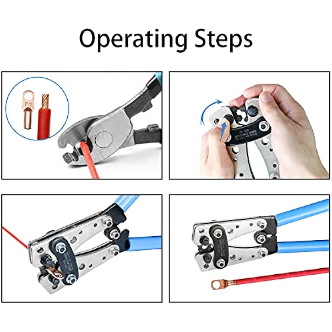 Solsop Battery Cable Crimping Tool Kit for 6-50mm² (AWG 10-1/0) Ewith 60PCS Copper Ring Terminals 8 Sizes Battery Cable Lug Crimper for Heavy Duty Wire Lugs, Battery Terminal, Copper Lugs