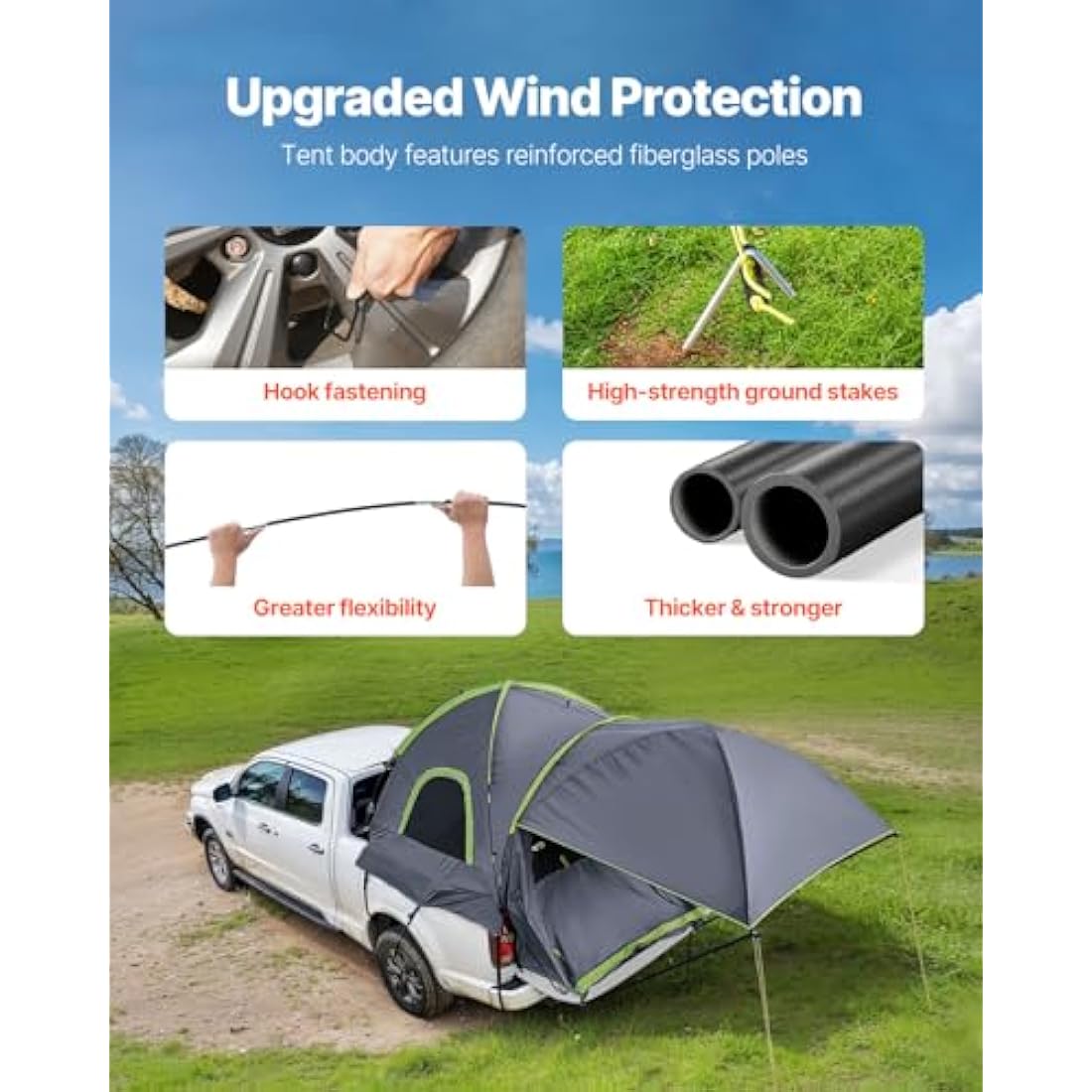 VEVOR Waterproof PU2000mm Spacious Double Layer Design, SUV Camping Tent with Shade Awning and Mesh Windows, Includes Rainfly and Storage Bag