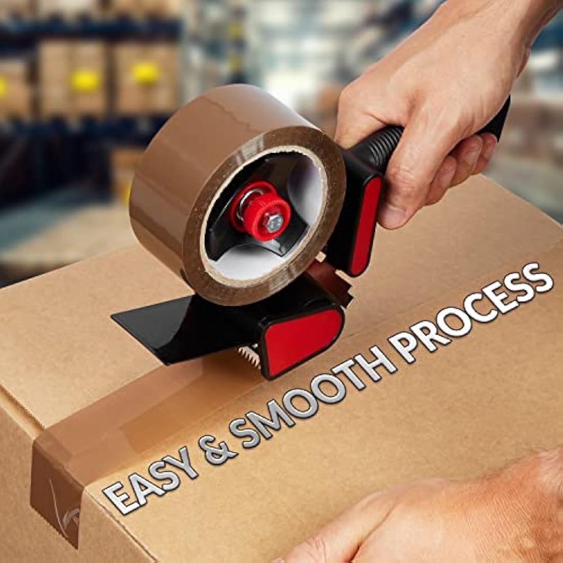 DECO EXPRESS Packaging Tape Dispenser Gun and 6 Rolls Parcel Tape Strong Brown Fragile Clear Heavy Duty for Packing Boxes Moving House Essentials (Dispenser Brown, 1 Pack)