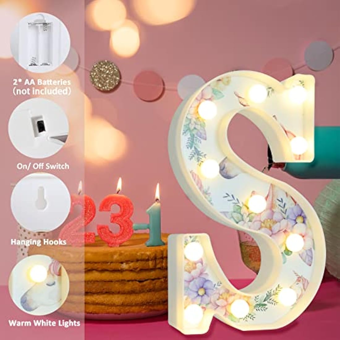Vimlits Unicorn Light Up Letters, LED Letter Lights Warm White Alphabet Sign Unicorn Gifts for Girls Birthday Unicorn Party Decorations Bedroom Night Light Christmas Valentine Wall Table Decor - X