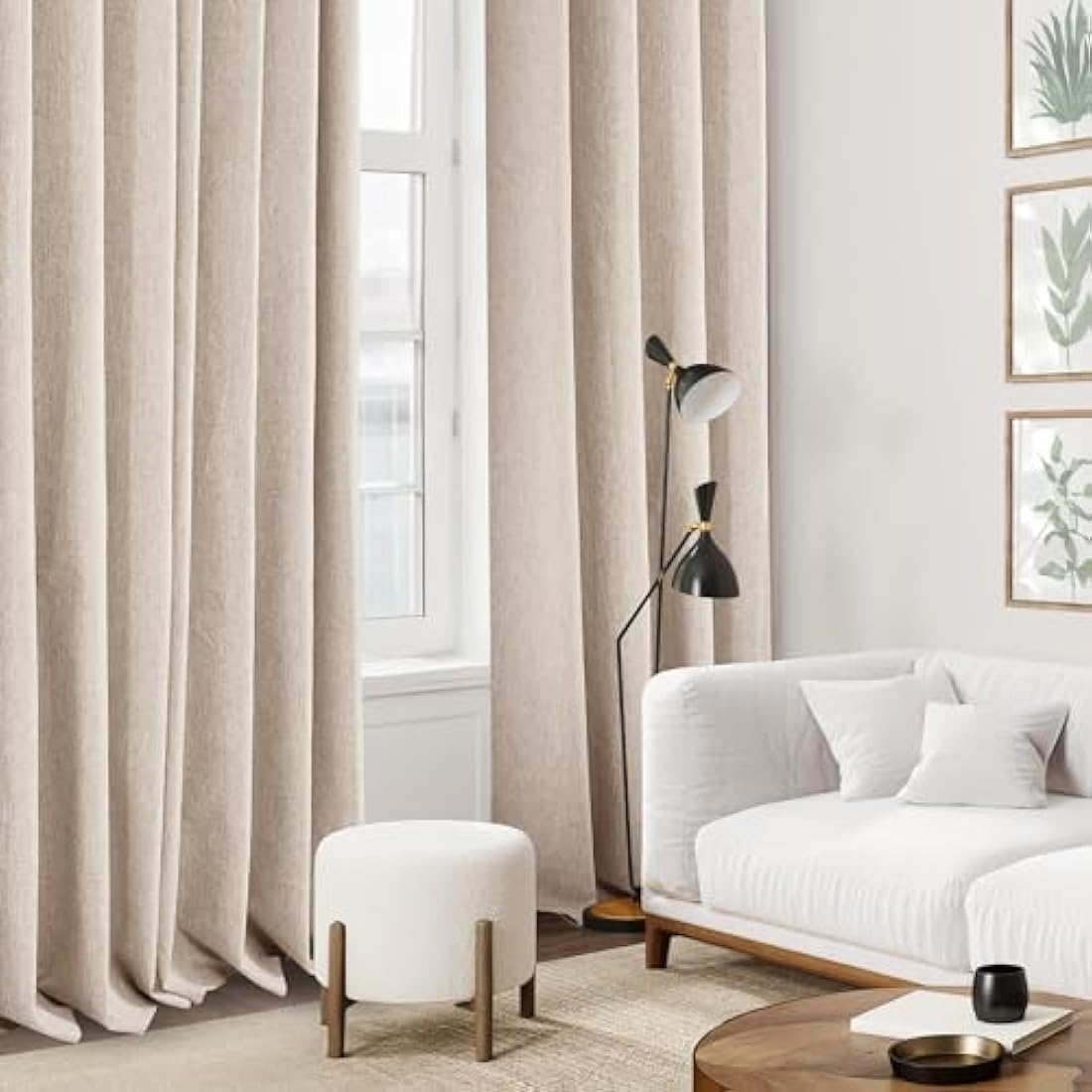 Deconovo 100% Blackout Curtains Thermal Insulated Faux Linen Eyelet Door Curtains for Childrens Bedroom Pale Khaki W52 x L84 Inch One Pair