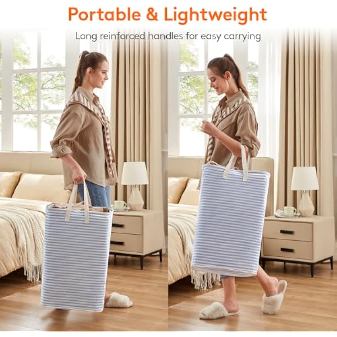 Lifewit Freestanding Laundry Basket 80L, Large Foldable and Waterproof Laundry Basket with Handles Easy Transport, Laundry Basket for Clothes, Towels, Toys, Blankets, Blue, 2 Packs