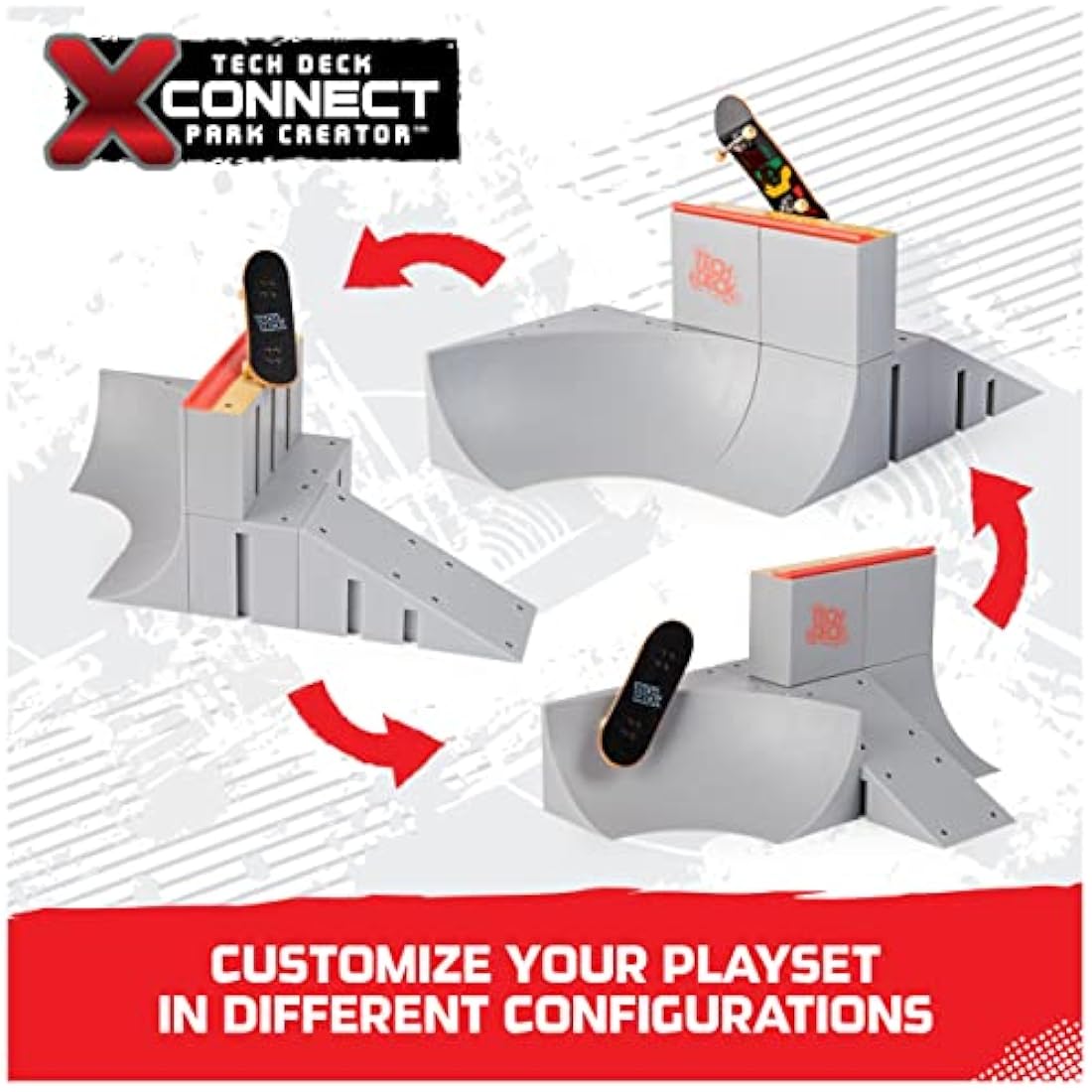 Tech Deck 6062886 Bowl Builder X-Connect Park Creator, Customizable and Buildable Ramp Set with Exclusive Fingerboard, Kids Toy for Ages 6 and up, One Size