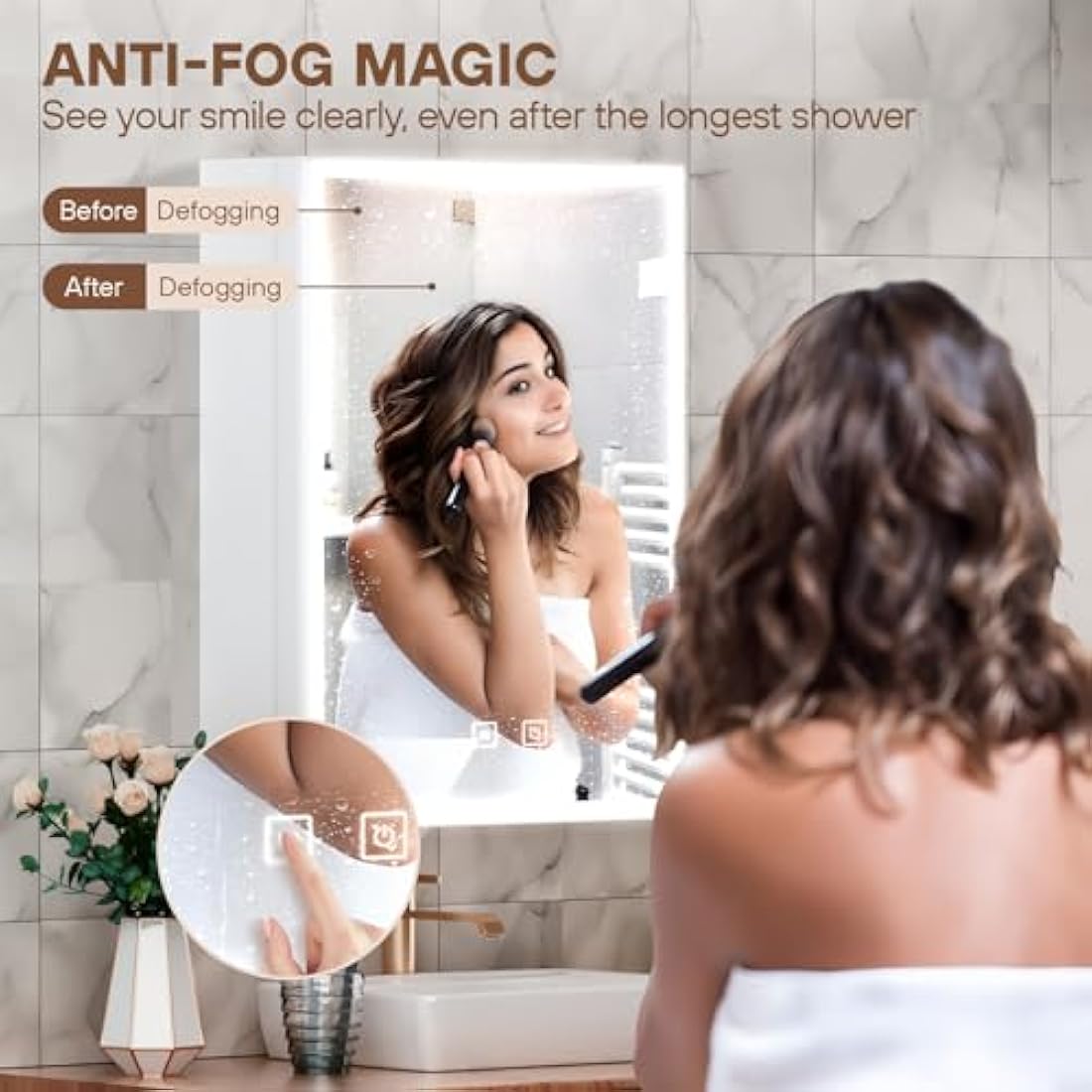 Tianqinuk Bathroom Mirror Cabinets Wall Mounted - Dimmable Mirror Cabinet with LED Lights - Bathroom Cabinets with Anti Fog Memory Function - Adjustable Shelves, Touch Sensor, Concealed Storage