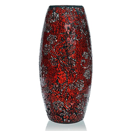 London Boutique Decorative Glittery Sparkled Mosaic Flower Vase gift present (30YG Red Rose)